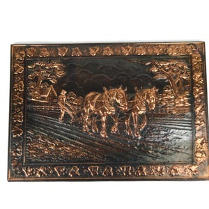 Vintage koperschilderij, elegante muurdecoratie paardthema, uniek cadeau-idee voor thuis, rustiek decor, dierenkunst