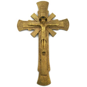 Large Brass Crucifix, Vintage Wall Hanging Jesus Crucifix, Religious Wall Decor, 12 Inch Religious Decor, Antique Jesus Crucifix Cross