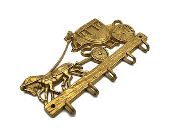 Vintage Brass Key Holder, Wall Key Holder With Horse and Carriage, Italian Brass Key Hook, Entryway Key Storage, Garage Organization
