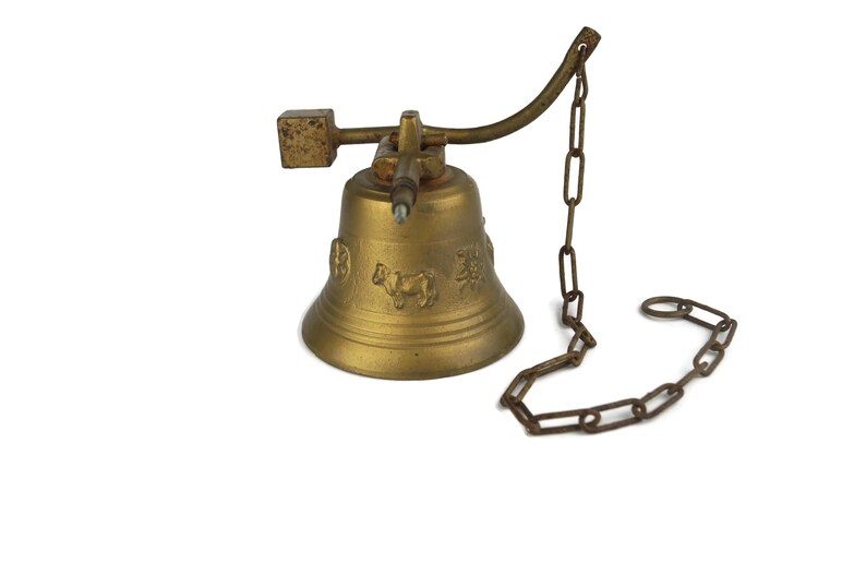 Swiss Bell Ringer Vintage Brass Door Bell, Swiss Front Ringer With Iron Stand for Porch ...