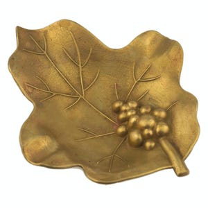 Vintage Brass Ashtray, Antique Brass Ashtray, Tobacciana Grape Ashtray, Leaf Shaped Brass Ashtray, Brass Ashbin With 2 Slots,  Trinket Dish