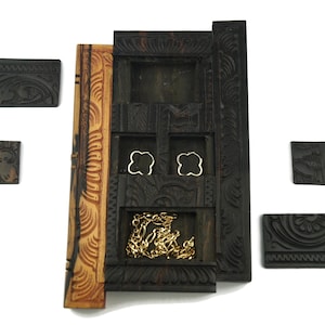 Scatola portaoggetti in legno vintage per puzzle e scatola portagioie antica intagliata a forma di elefante, contenitore segreto unico a forma di libro per ricordi