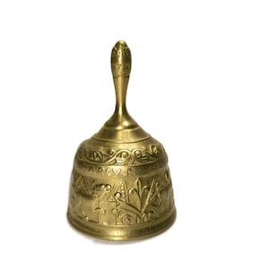 Vintage Brass Sanctuary Bell, Antique Ornate Handmade Metal Dinner Bell, Meditation Bell, Church Hand Bell, Religious Artifact
