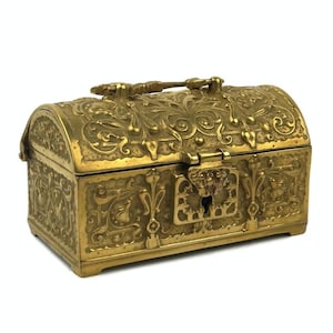 Hübsche Vintage Schmuckschatulle, Floral Eiche Box, elegante Brautjungfer Geschenkidee, Andenken-Box, Bronze Aufbewahrungsbox, Messing Schmuckschatulle