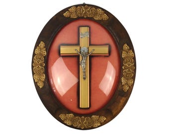 Jesus Crucifix in Wooden Frame, Vintage Shadowbox Of Jesus Christ, Altar Crucifix Icon, Wall Hanging Religious Home Decor, Christian Gift