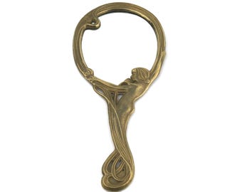 Vintage Brass Hand Mirror with Female Figure, Art Nouveau Style Decorative Mirror,Antique Style Vanity Mirror, Solid Brass Decorative Mirror