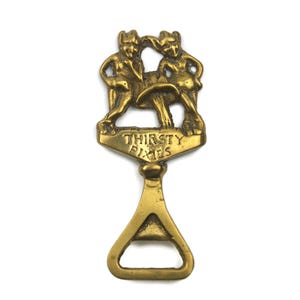 Vintage Brass Thirsty Pixies Bottle Opener, Unique Bar Tool & Gift, Retro Home Decor