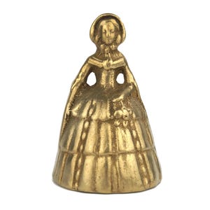 Victorian Lady Shaped Brass Bell, Vintage Hand Bell Figurine, Unique Desk Decor & Office Accent