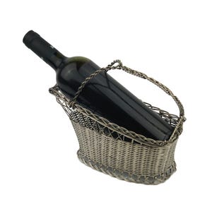 Portabottiglie da vino vintage, cestino per bottiglie in metallo, portabottiglie da vino vintage, portabottiglie da bar vintage, portabottiglie singolo, decorazione color argento