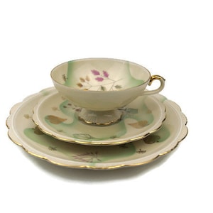 Vintage Breakfast Set, German Porcelain Triple Dining Set, Antique Porcelain Tea Coffee Set of 3