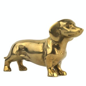 Vintage Solid Brass Dachshund Figurine, Antique Sausage Dog Statue, Rustic Brass Animal Decor or Paperweight, Small Gift Idea