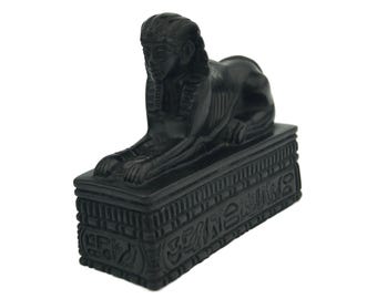 Esfinge egipcia vintage de resina negra fundida, escultura egipcia, figura de resina vintage, estatua de la diosa esfinge en mármol, 1930