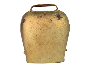 Vintage Swiss Cowbell, Large Rustic Bronze Bell Home Accent for Unique Farmhouse Gift Ideas