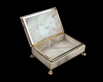 Vintage Large Marble Box, Jewelry Stone Box with Gold Finish, Elegant Trinket Holder for Home Decor & Gifts
