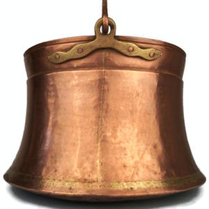 Vintage Copper Cauldron, Fireplace Log Holder, Handmade Copper Firewood Storage Cauldron, Large Hand Hammered Copper Cauldron 50 Liters