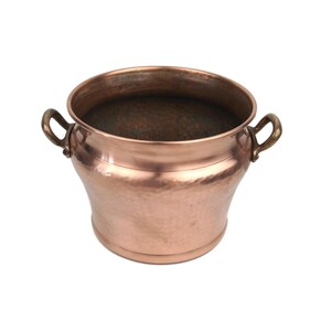 Vintage Copper Planter, Handmade Jardiniere with Brass Handles, Flower Bowl for Floral Arrangements, Vintage Garden Decor & Gifts