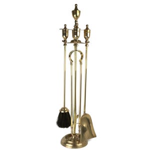 Tisonnier Ancien En Laiton Massif Et Métal Pour Cheminée 55 Cm Récupéré