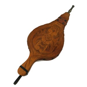 Vintage Wooden Fireplace Bellow, Antique Fire Pit Decor With Flower, Classic Home Accessories, Unique Fireplace Tools & Gifts