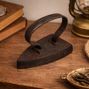 Plancha de ropa francesa vintage, plancha de hierro fundido, plancha antigua francesa, plancha naval del siglo XX, tope de puerta vintage