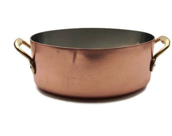 Rare Vintage Inocuivre Oval Casserole Copper Pot, Vintage Oval Cooking Pot with Brass Handles, French Cooking Dish