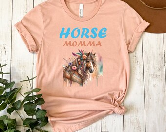 Camicia equestre per gli amanti dei cavalli - Maglietta Boho Horse Head, Maglietta Horse Momma, Regalo perfetto per la festa della mamma per gli equestri, Regalo per lei