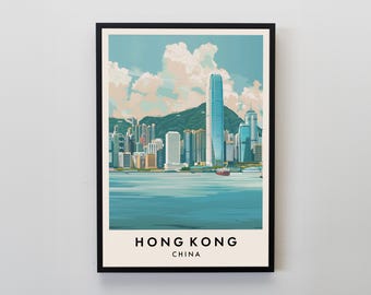 Hong Kong Travel Print, Wall Art Hong Kong, Hong Kong Print, Hong Kong Poster, China Gift Art, China Travel Art, China Gift