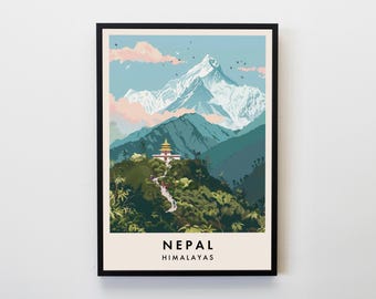 Nepal Travel Print, Wall Art Nepal , Nepal Asia Poster, Nepal Himalayas Travel Print, Travel Lovers Home Decor Wall Art Travel Poster Gifts