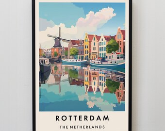 Rotterdam Netherlands Travel Poster: Retro City Wall Art