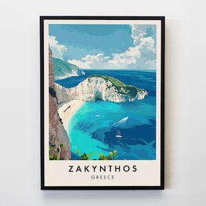 Zakynthos Reisedruck, Wandkunst Zakynthos, griechische Insel Poster, griechische Reisedruck, Reiseliebhaber Wohnkultur Wandkunst Reiseplakat Geschenke