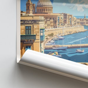 May include: A colorful illustration of a cityscape with a large domed building and a harbor with boats. The buildings are yellow and brown with white trim. The harbor is blue with white boats and a white pier.