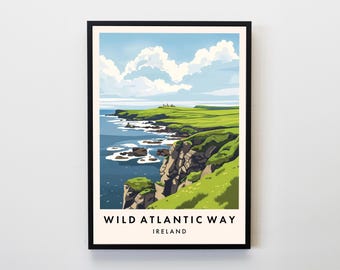 Poster di viaggio Wild Atlantic Way: arte murale retrò irlandese