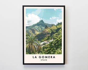 Impresión de viaje a La Gomera, póster de La Gomera para pared, impresión de viaje a las Islas Canarias, decoración del hogar para amantes de los viajes, regalos de viaje.