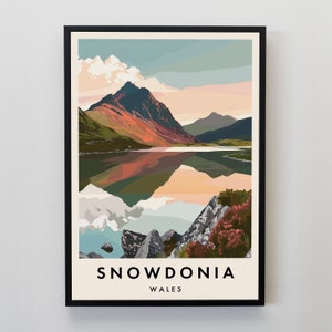 Impressão de viagem de Snowdonia, arte de parede de Snowdonia, impressão de Snowdonia, pôster de Snowdonia, arte para presente no País de Gales, arte de viagem do País de Gales, presente no País de Gales