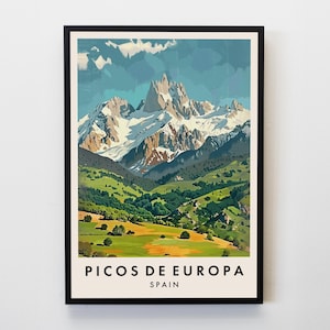 Impression de voyage Pics d'Europe, affiche d'art mural Pics d'Europe, impression de voyage en Espagne, amateurs de voyages, décoration murale, art mural, affiche de voyage en ville, cadeau