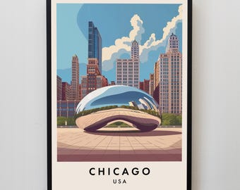 Chicago Travel Print, Wall Art Chicago, Chicago Print, Chicago Poster, Chicago Gift Art, USA Travel Print, USA Poster, USA Gift