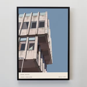 Bank House Leeds, Architecture Poster, Retro Poster, Mid Century Modern Poster, Minimalist Poster, Wall Art, Leeds Gift, Architect Gift