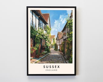 Sussex Travel Print, Wall Art Sussex Poster, Sussex Print, England Poster, Travel Lovers Decor Wall Art City Travel Poster Gifts