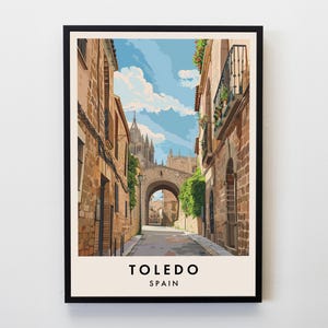 Impresión de viaje a Toledo, arte mural de Toledo, póster de Toledo, impresión de viaje a España, decoración del hogar para amantes de los viajes, arte mural, póster de viaje por la ciudad, impresión de regalo
