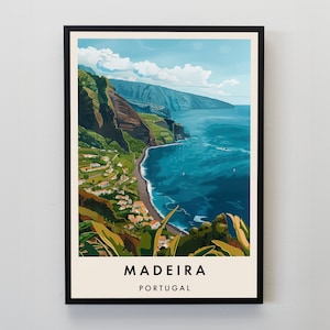 Madeira reisafdruk, kunst aan de muur Madeira, Madeira afdruk, Madeira poster, Madeira cadeau kunst, Portugal reiskunst, Portugal cadeau