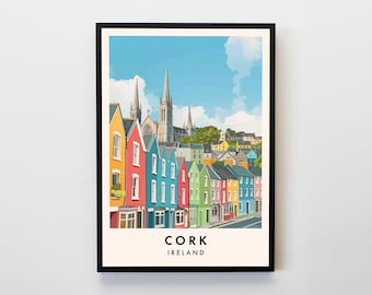 Póster de viaje de Cork, Irlanda: Arte mural retro de la ciudad