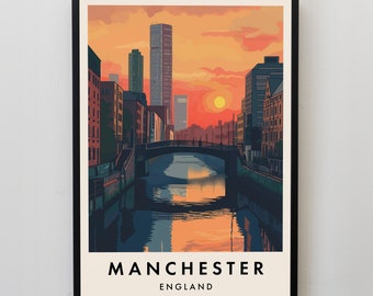 Manchester Travel Print, Wall Art Manchester, Manchester Print, Manchester Travel Poster, Manchester Gift Art, Manchester Travel Art