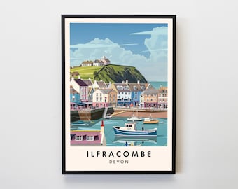 Ilfracombe Travel Print, Wall Art Ilfracombe Poster, Devon Print, Devon Poster, Travel Lovers Decor Wall Art City Travel Poster Gifts