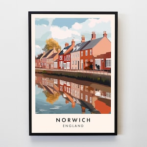 Norwich Travel Print, Wall Art Norwich Poster, Norwich Print, England Poster, Travel Lovers Decor Wall Art City Travel Poster Gifts