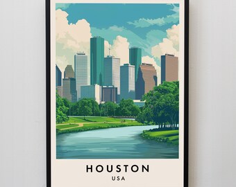 Houston Travel Print, Wall Art Houston Texas, Houston Texas Print, Houston Poster, USA Gift Art, USA Travel Print, USA Poster