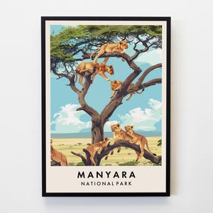 Impression de voyage dans le parc national de Manyara, affiche d&#39;art mural Afrique, impression de voyage en Tanzanie, amateurs de voyages, décoration murale, art mural, affiche de voyage en ville, cadeau