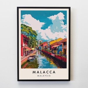 Impression voyage Malacca, affiche d&#39;art mural Malacca, impression Malacca, impression voyage Malaisie, décoration d&#39;intérieur amateur de voyages art mural ville voyage impression cadeau