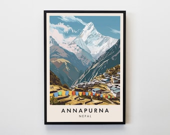 Annapurna Travel Print, Wall Art Annapurna Himalayas Poster, Nepal Travel Print, Travel Lovers Home Decor Wall Art City Travel Poster Gifts