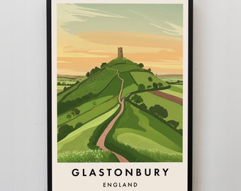 Impresión de viaje a Glastonbury, Arte mural de Glastonbury, Impresión de Glastonbury, Póster de viaje a Glastonbury, Arte de regalo de Glastonbury, Arte de viaje a Glastonbury