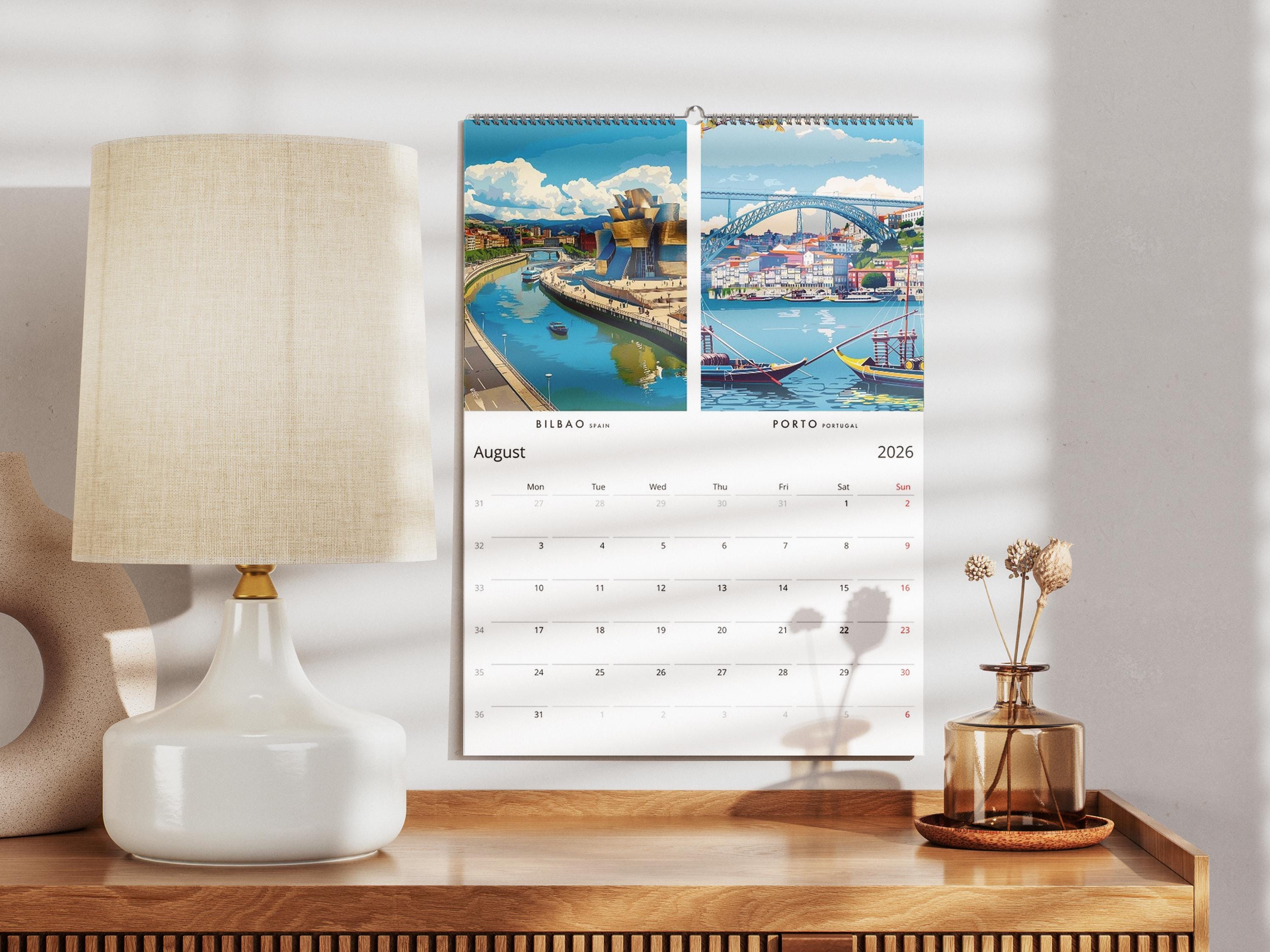 2026 European Cityscapes Wall Calendar: Retro Travel Art - Etsy