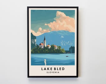 Lake Bled Travel Print, Wall Art Lake Bled, Lake Bled Poster, Slovenia Travel Print, Travel Lovers Home Decor Wall Art Travel Poster Gifts